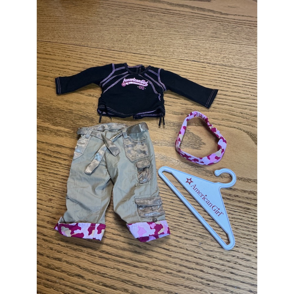 American Girl Doll sparkly Sport outfit shirt Cargo Pants Camo Headband Hanger